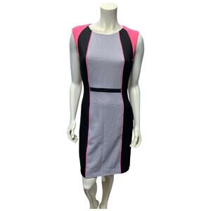 Tahari Women's Pink Grey Black Colorblock Sheath Dress Size 4 Career Cocktail